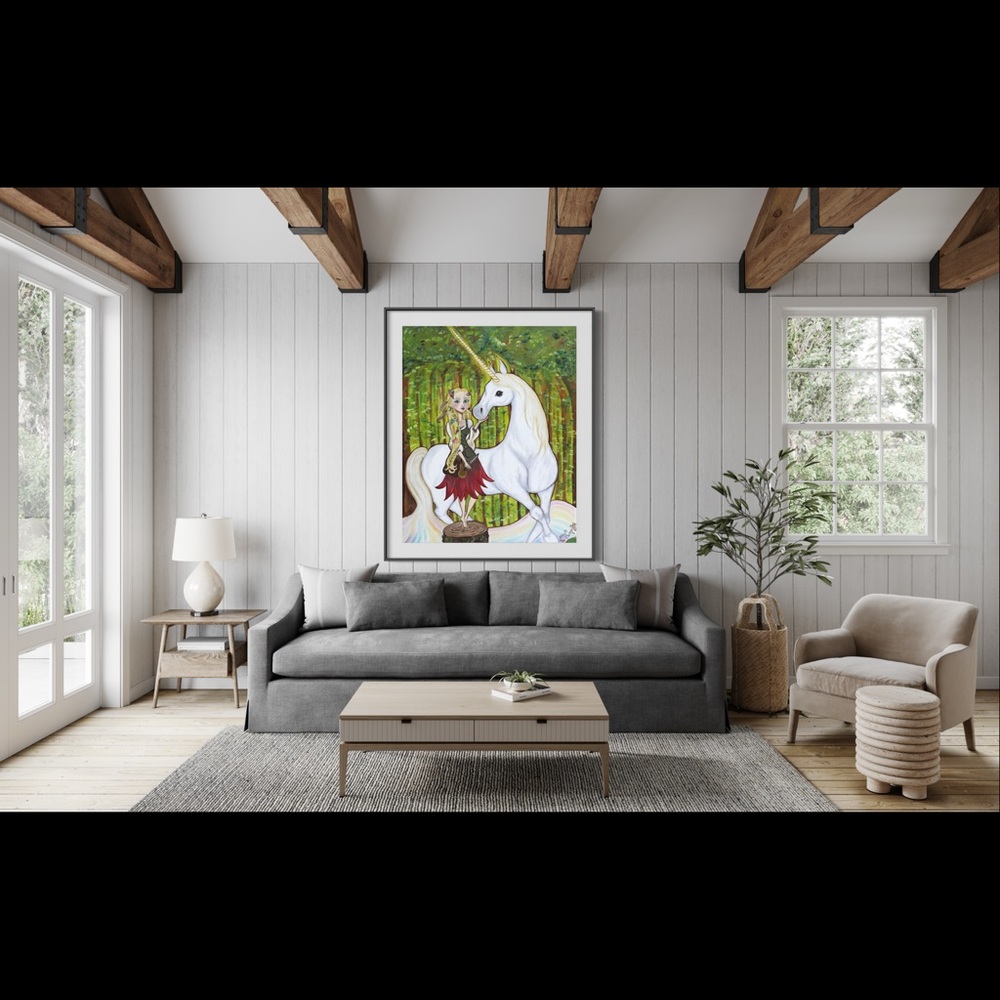 Unicorn Fern Forest Encounter Art Print Oil Painting Book Illustration Fantasy - Picture 7 of 10